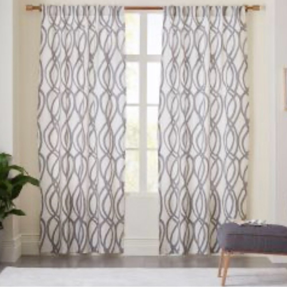 2 West Elm Gray Scribble Curtains Cotton 80”x46”